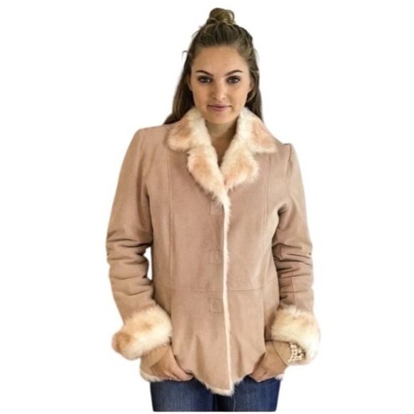 VINTAGE 90's Wilsons Leather Pink Faux Fur Lined Suede Penny Lane
